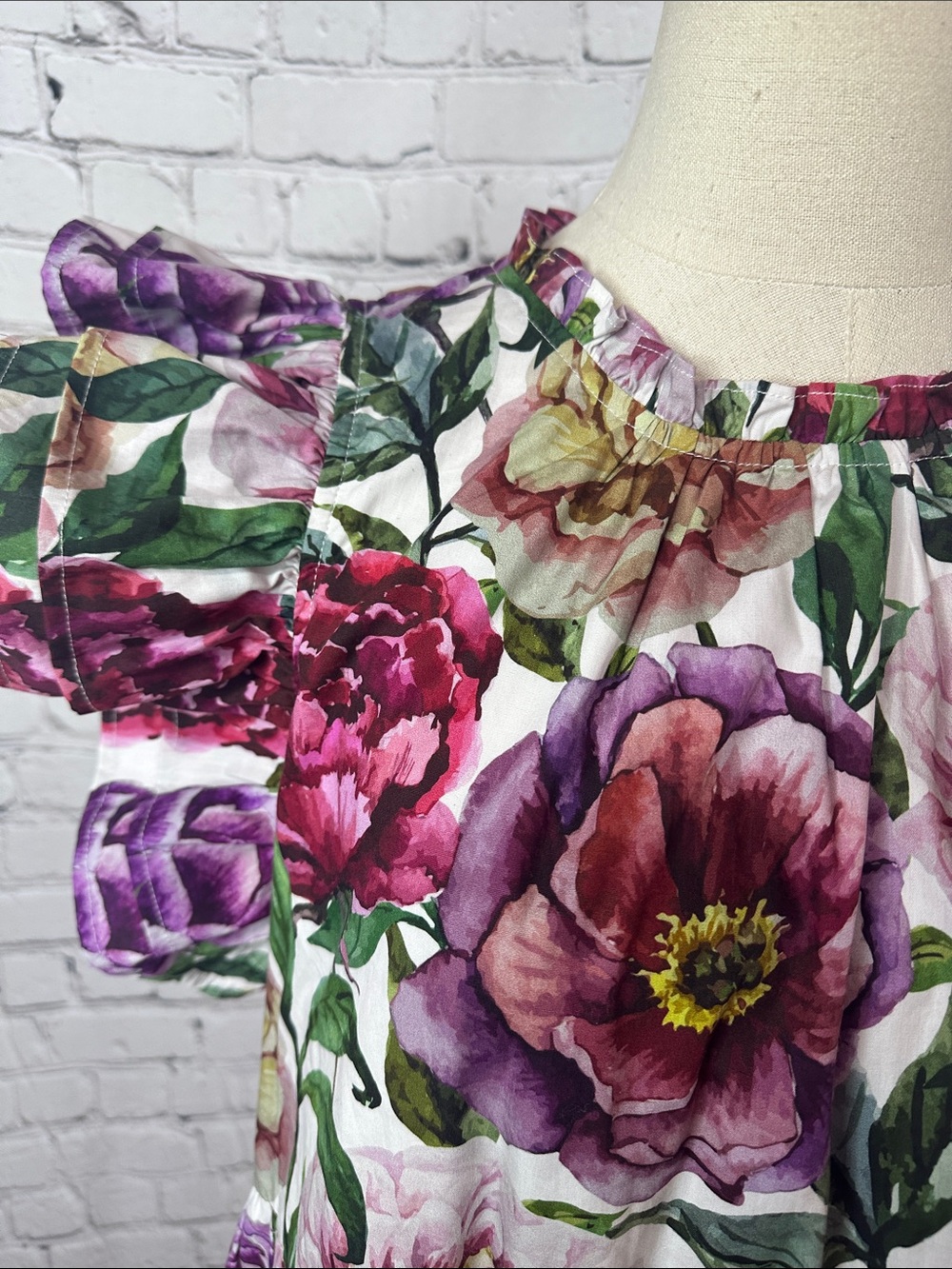Aura Tiered Floral Print Ruffle Sleeve Dress 100% Cotton Size XL - Picture 3 of 11